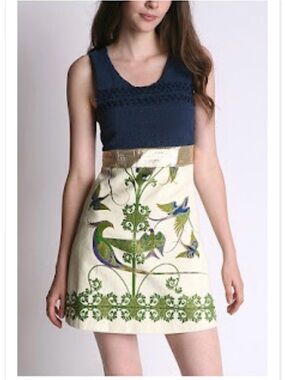Free People Bird of Paradise embroidered blue Peacock mini dress sz2